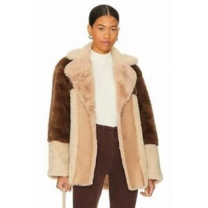 STEVE MADDEN Willow Coat Sherpa Faux Fur Leather Color Block Jacket NWT Medium